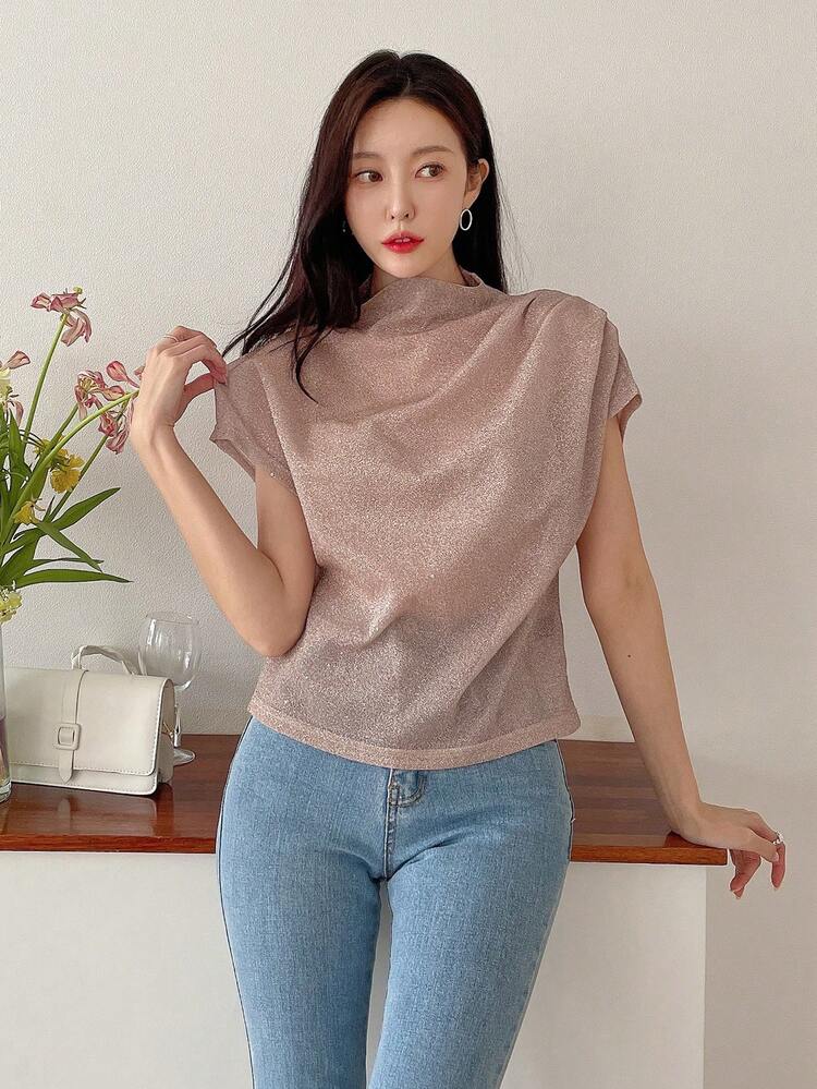 Mock Neck Batwing Sleeve Tee