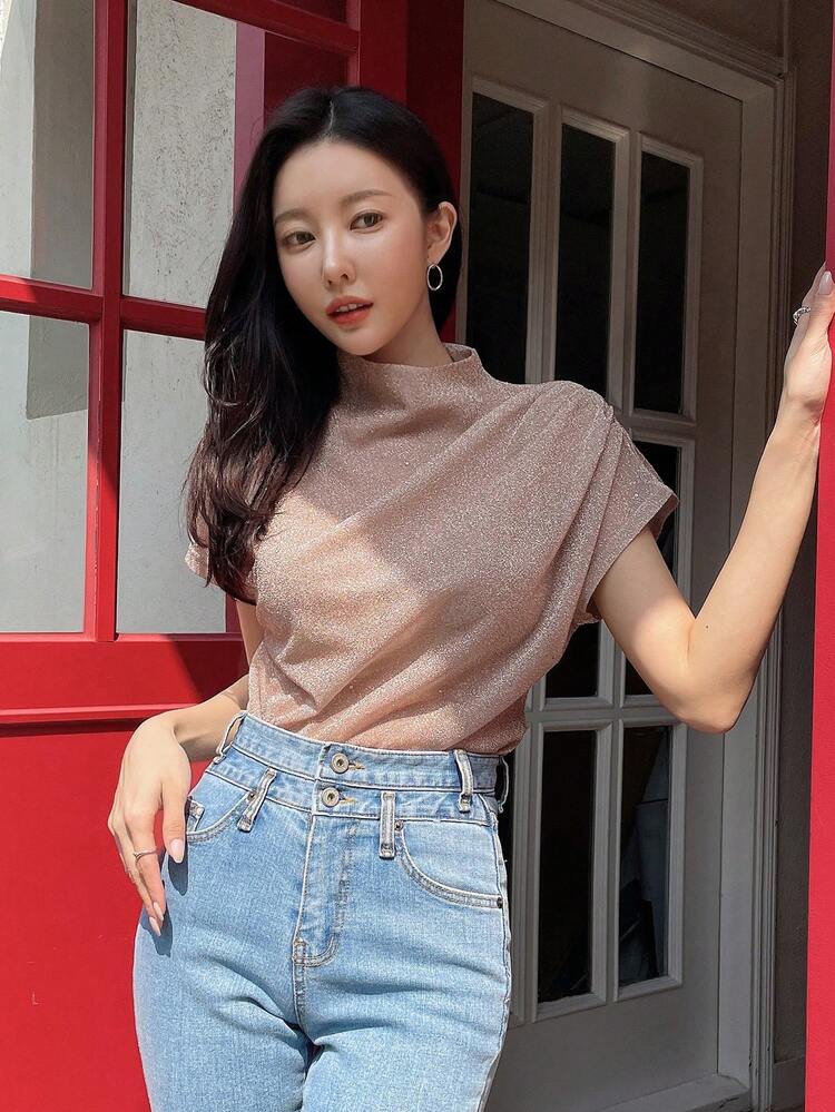 Mock Neck Batwing Sleeve Tee