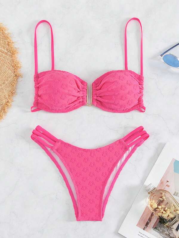 SHEIN Swim Basics Plain Cutout Wireless Bikini Swimsuit SHEIN USA