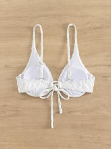 SHEIN Swim 花卉圖案後綁帶鋼圈比基尼泳裝上衣 - 白色 - 查看 2