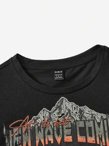 SHEIN EZwear توب قصير بطباعة الدراجة النارية والشعار أفضل ما يكون موجة جديدة قادمة شعور رائع