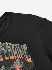 SHEIN EZwear توب قصير بطباعة الدراجة النارية والشعار أفضل ما يكون موجة جديدة قادمة شعور رائع