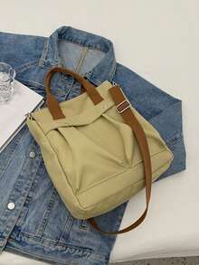 Túi mua hàng nhỏ Dây kéo hai tông màu có thể điều chỉnh - Màu Khaki - Xem 5