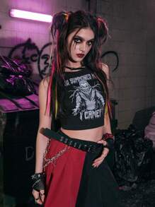 ROMWE Grunge Punk Slogan Graphic Tank Top - Black - View 5