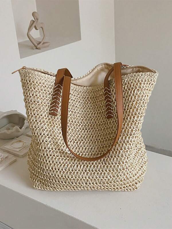 Large Capacity,Portable,Lightweight Large Straw Bag For Vacation For Teen Girls Women College Students Perfect For School,College,Shopping,Holiday ,Large Capacity Beach Bag, Perfect For Summer Beach Travel VacationSchool Bag,Large Capacity,Lightweight,Portable, Suitable For Teen Girls Women College Studentsvacation,Stadium, Sports,Outdoors, Travel, Outings