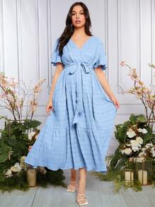 SHEIN 孕婦蝴蝶袖荷葉邊繫腰帶洋裝