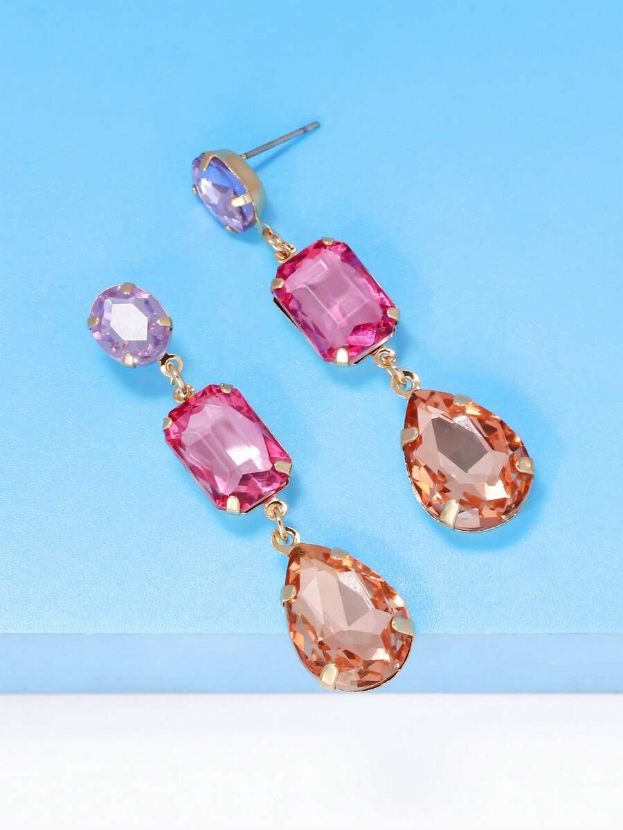 Bông tai giọt nước đính đá - Màu Hồng baby - Xem 1