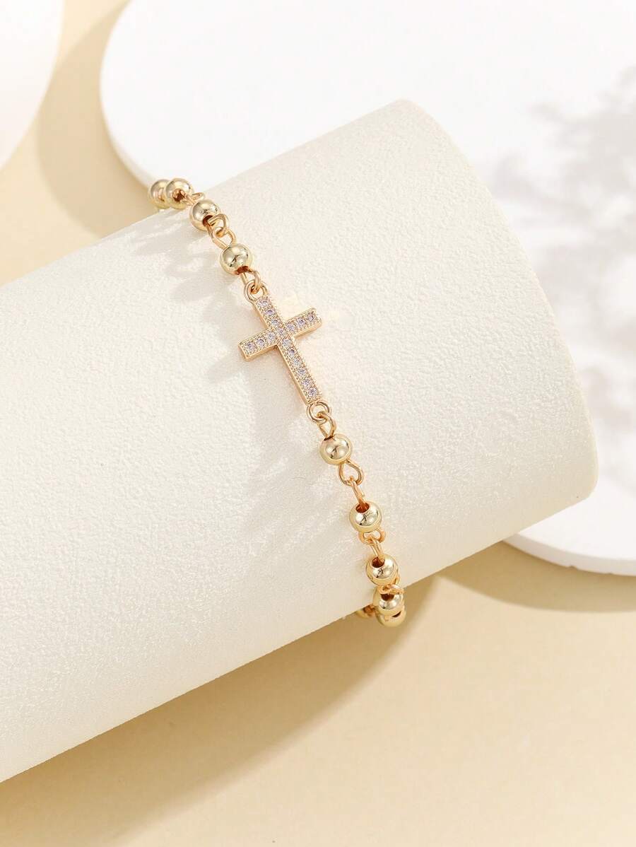 Pulsera con diamante de imitación decoración cruzada - Dorado - Ver 1