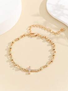 Pulsera con diamante de imitación decoración cruzada - Dorado - Ver 4