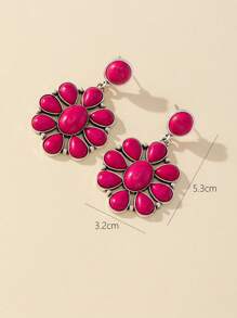 1pair Vintage & Fashionable Plum Red Turquoise Earrings For Women, Suitable As Gifts For Girls, Mothers, Holidays - Multicolor - View 3
