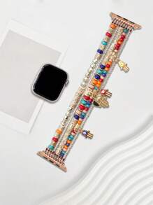 Versatile Retro Love Pendant Fringe Beaded Band, Compatible With Apple Watch Ultra, SE, And Series 1-10, VSizes 38-49mm. Makes A Great Gift - Multicolor - View 4