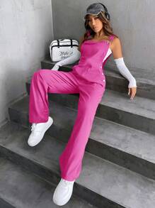 SHEIN Unity 1入組翻蓋口袋背帶連身褲不附抹胸 - 玫紅色 - 查看 3