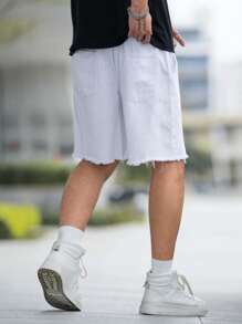 Manfinity Hypemode Loose Fit Men's Raw Hem Denim Bermuda Shorts - White - View 2
