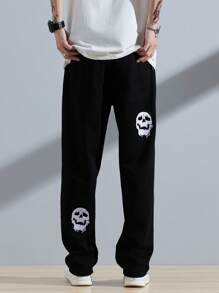 Manfinity EMRG Loose Fit Men's Skull Printed Straight Leg Jeans - Black - View 2