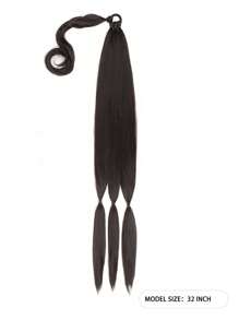Extra Long Braided Ponytail Synthetic Hair Extension - Black - View 2