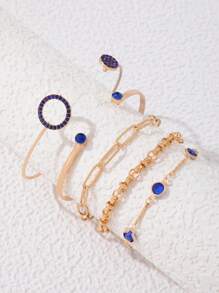 imoli 5 buah/set gelang berhias berlian imitasi - Biru - View 3