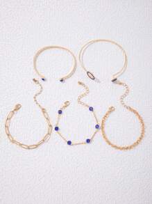 imoli 5 buah/set gelang berhias berlian imitasi - Biru - View 5
