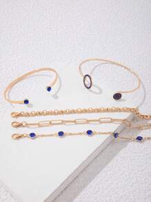 imoli 5 buah/set gelang berhias berlian imitasi - Biru - View 7