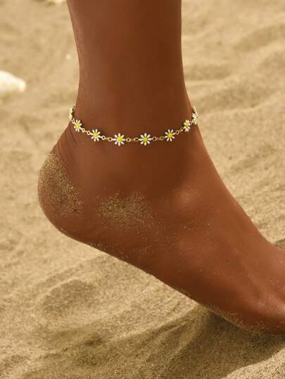 1pc Randomly Quantity Oil Dripping Daisy Design Fresh Style Women's Anklet