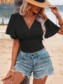 SHEIN LUNE 蝴蝶袖褶邊襯衫