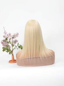 直筒合成纖維假髮頭套帶劉海 - 金色 - 查看 1