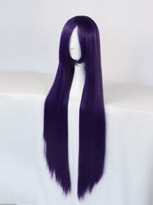 1pc Long Straight Cosplay Synthetic Wig With Bangs & 1pc Wig Cap - Purple - View 4