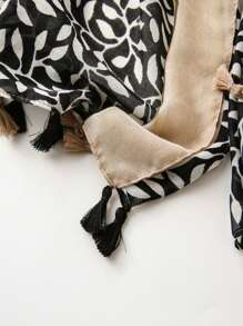 1pc Simple Beach Accessories Printed Scarf Lightweight Breathable Tassels Shawl, Elegant Style Fashion Women Silk Scarf For Spring & Summer, Versatile Outdoor Sunscreen Beach Towel & Bandana Accessories Women - Black - View 5