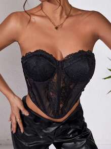Zolique Top bandeau con encaje bustier - Negro - Ver 3