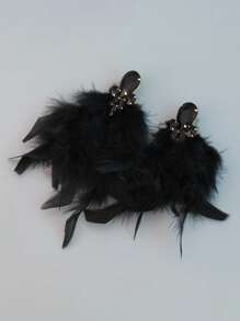 1 Pair Exaggerated Alloy Rhinestone Floral Long Tassel Earrings Carnival Statement Jewelry - Black - View 2