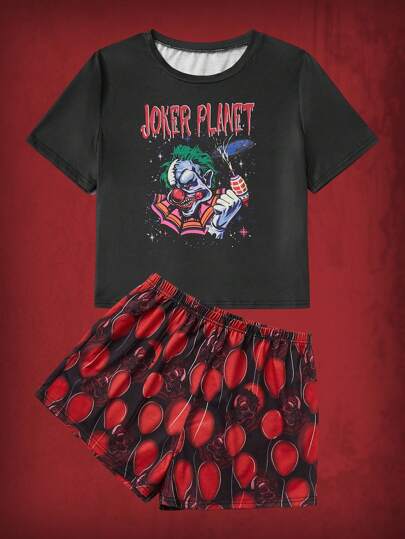 Grunge Punk Letter Clown Graphic PJ Set