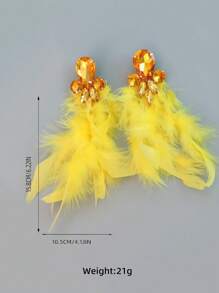 1 par de pendientes largos de borla con flores de aleación y strass exagerados, joyería de declaración para carnaval - Amarillo - Ver 3