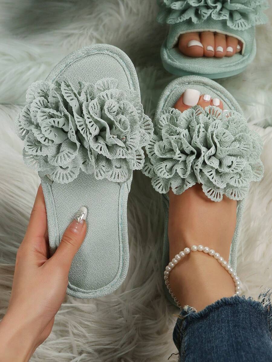 2025 New Floral Flat Sandals, Versatile For Beach, Home, Vacation - Green - View 1