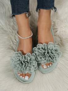 2025 New Floral Flat Sandals, Versatile For Beach, Home, Vacation - Green - View 4