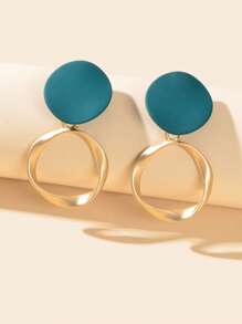 Round Drop Earrings - Dark Green - View 3