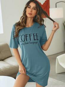 Camisón de pijama con gráfico eslogan y hombros caídos