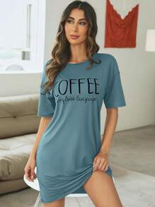 Camisón de pijama con gráfico eslogan y hombros caídos