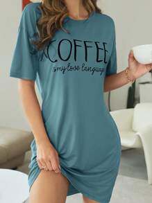 Camisón de pijama con gráfico eslogan y hombros caídos