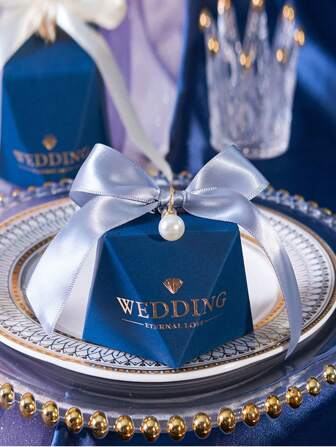 5入組/套紙糖果字母圖案人造珍珠裝飾打包盒適合婚禮