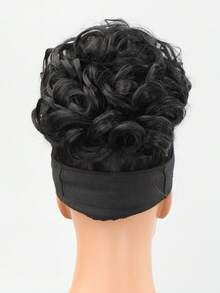 Short Curly Synthetic Hair Bun - Black - View 4