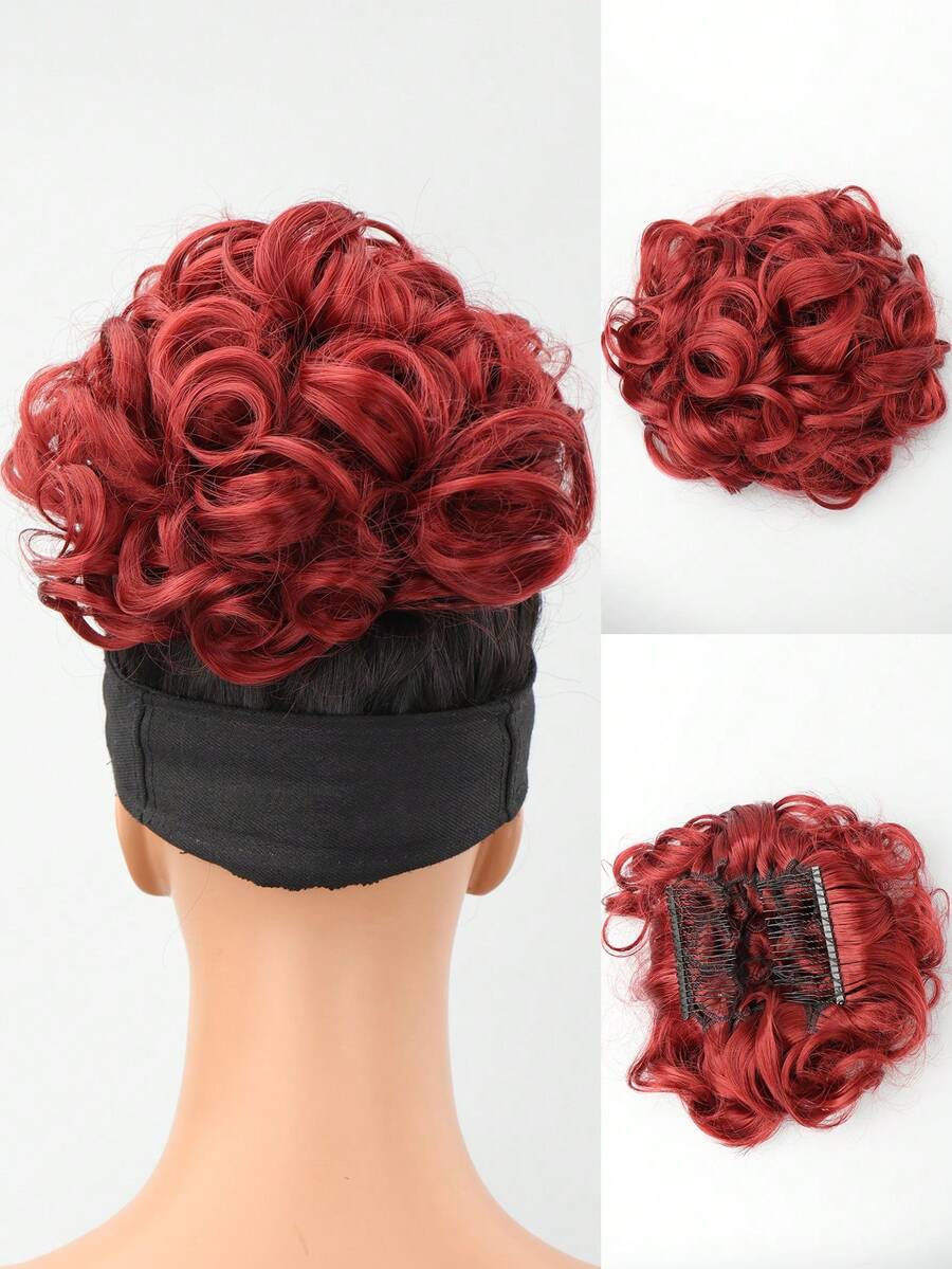 短卷合成纖維髮髻 - 紅色 - 查看 1