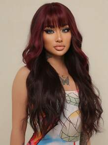 Long Curly Synthetic Wig With Bangs - Two-Tone - View 4
