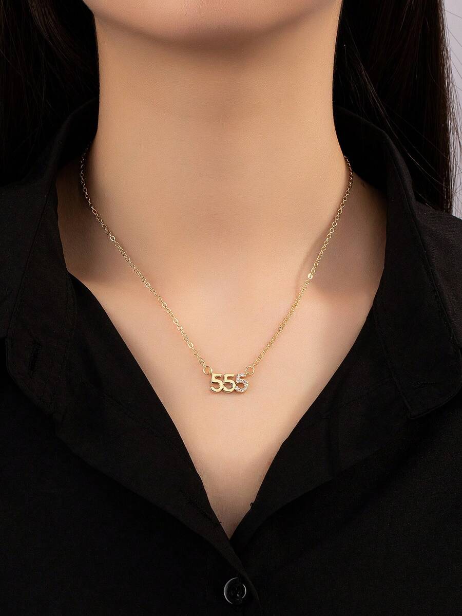 1 pieza Collar con colgante moda con diseño de diamante de imitación número para mujeres para decoración diaria - Amarillo Oro - Ver 1