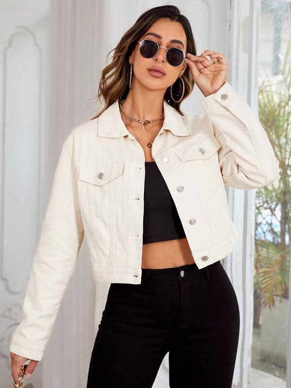 SHEIN Essnce Flap Pocket Denim Jacket