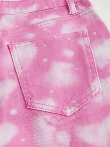SHEIN Bé Gái Quần Jeans Nút Túi Dây kéo Tim Tất cả trên in - Màu Hồng baby - Xem 4