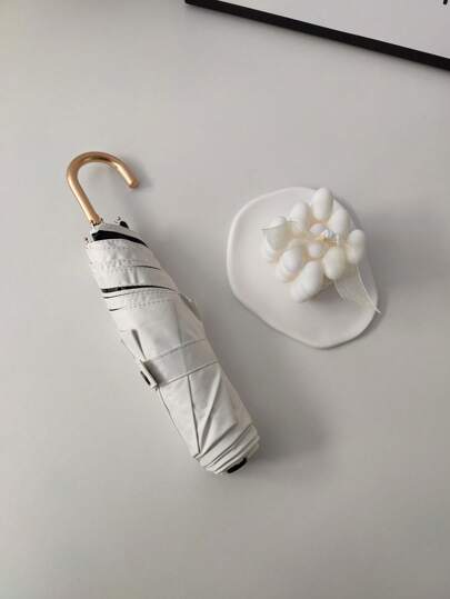 1把88厘米超轻弯柄手动折叠伞，乳白色，适用于学校、办公室、家庭、旅行，男孩情人节爱心图案，春夏精选，伴娘礼物，房间、卧室装饰，海滩，旅行，男女皆宜，度假，可爱小物