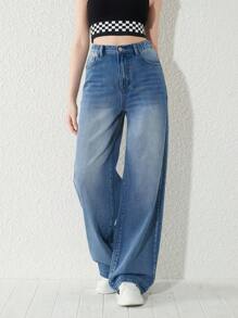 Chicas adolescentes Jeans con bolsillo oblicuo de pierna ancha