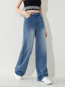 Chicas adolescentes Jeans con bolsillo oblicuo de pierna ancha