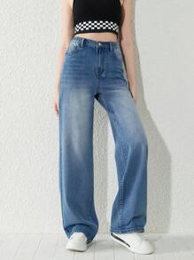 Chicas adolescentes Jeans con bolsillo oblicuo de pierna ancha
