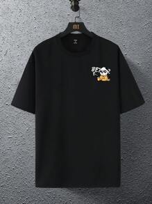 Manfinity Homme Loose Fit Men's Cartoon & Slogan Graphic Drop Shoulder T-Shirt - Black - View 3