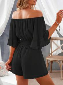 DOKOTOO Off Shoulder Flounce Sleeve Romper - Black - View 2